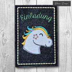 Stickdatei - ITH Postkarte Einladung Pferd